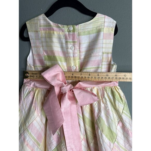 Janie and Jack 100% Silk Plaid Girls 6 Sleeveless Pastel Bow Dress - Picture 8 of 8